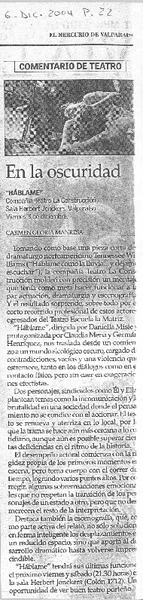 En la oscuridad  [artículo] Carmen Gloria Manresa