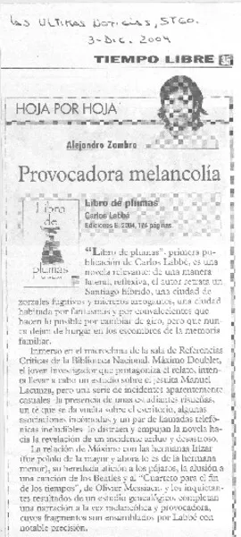 Provocadora melancolía  [artículo] Alejandro Zambra