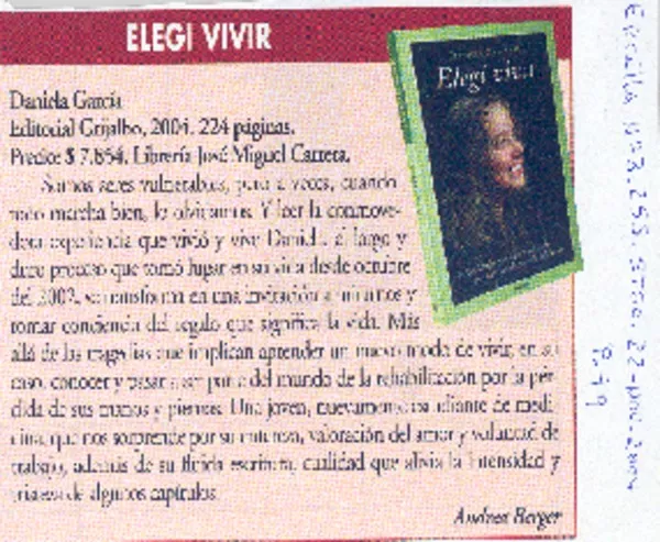 Elegí vivir  [artículo] Andrea Berger.