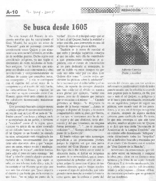 Se busca desde 1605  [artículo] Alberto Carrizo