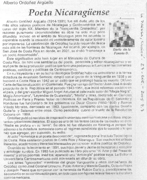 Poeta nicaraguense  [artículo] Darío de la Fuente D.