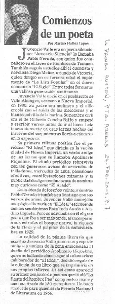 comienzos de un poeta  [artículo] Marino Muñoz Lagos.