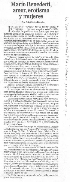 Mario Benedetti, amor, erotismo y mujeres  [artículo] Aristóteles España.