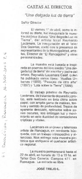 Una delgada luz de tierra  [artículo] José Trejo L.
