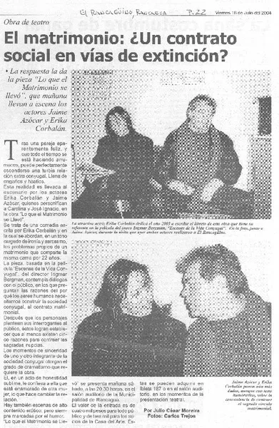 El matrimonio: ¿un contrato social en vías de extinción?  [artículo] Julio César Moreira