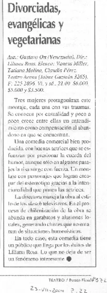 Divorciadas, evangélicas y vegetarianas  [artículo]