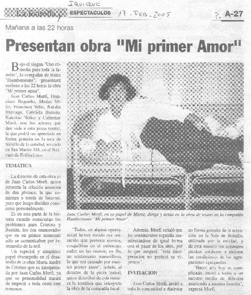 Presentan obra "Mi primer amor"  [artículo]