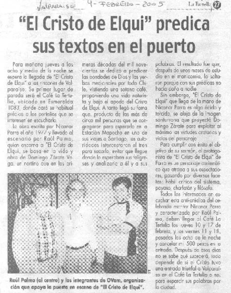 "El Cristo de Elqui" predica sus textos en el puerto  [artículo]