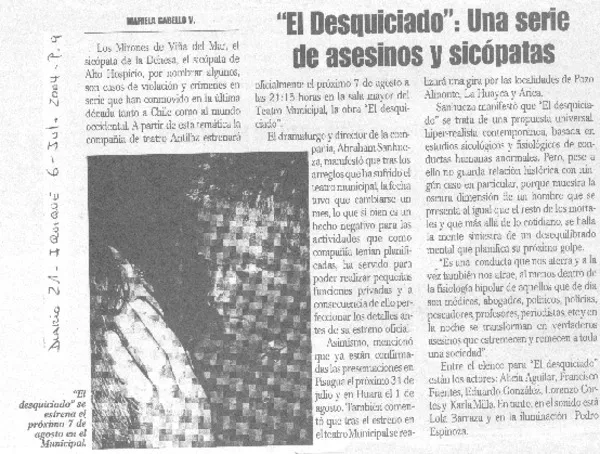 "El Desquiciado", una serie de asesinos y sicópatas.  [artículo] Mariela Cabello V.