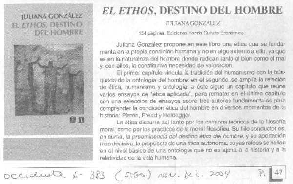 El Ethos, destino del hombre  [artículo]