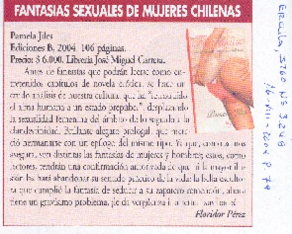 Fantasías sexuales de mujeres chilenas  [artículo] Floridor Pérez