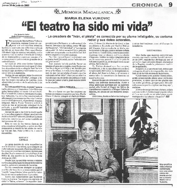 "El teatro ha sido mi vida"  [artículo] Roberto Hofer