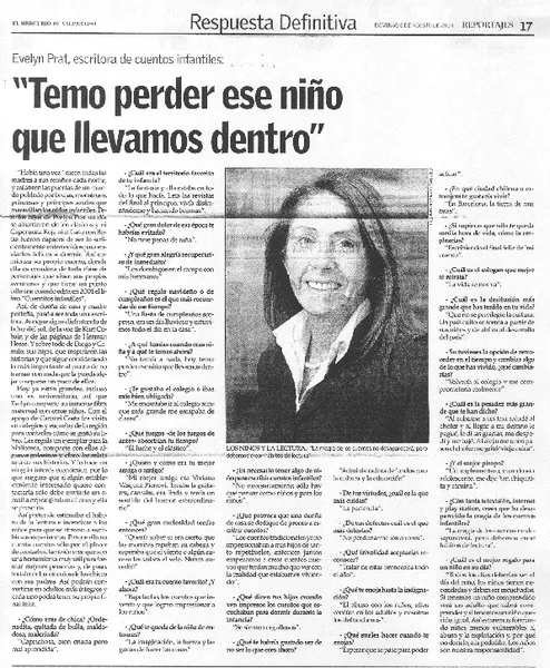 "Temo perder ese niño que llevamos dentro" [entrevista] [artículo]