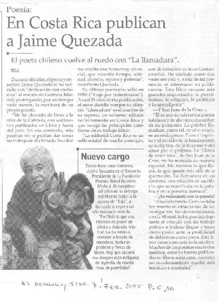 en Costa Rica publican a Jaime Quezada  [artículo] M. L. Z.