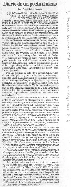 Diario de un poeta chileno  [artículo] Aristóteles España