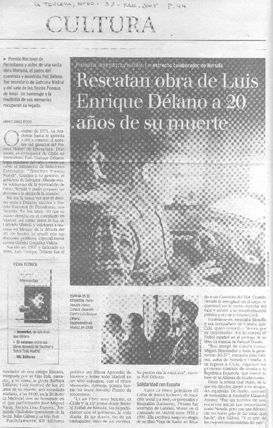 Rescatan obra de Luis Enrique Délano a 20 años de su muerte  [artículo] Andres Gómez Bravo.