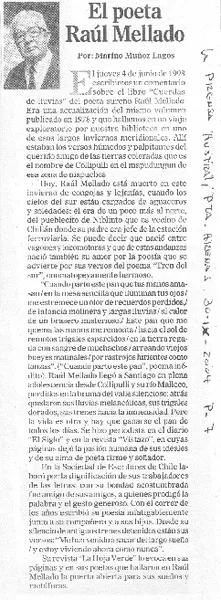 El poeta Raúl Mellado  [artículo] Marino Muñoz Lagos