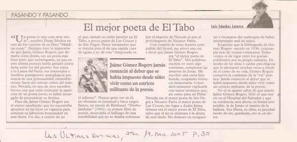 El mejor poeta de El Tabo  [artículo] Luis Sanchez Latorre.