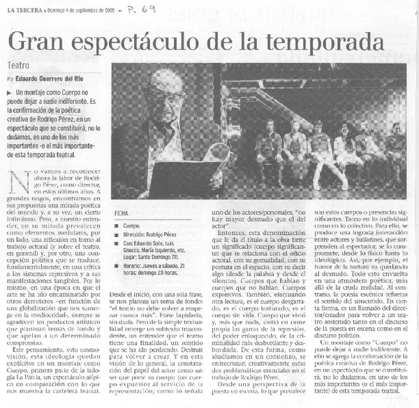 Gran espectáculo de la temporada  [artículo] Eduardo Guerrero del Río