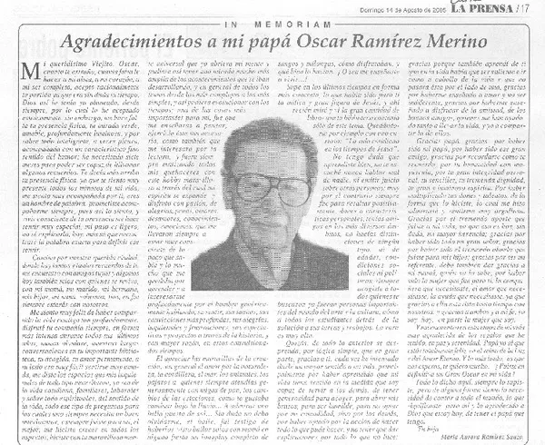 Agradecimientos a mi papá Oscar Ramírez Merino  [artículo] María Aurora Ramírez Suazo
