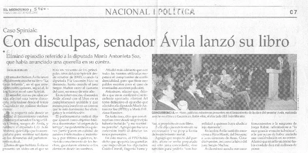 Con disculpas, senador Avila lanzó su libro.  [artículo] Franklin Zevallos