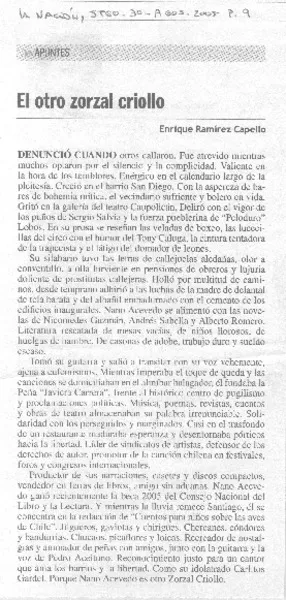 El Otro zorzal criollo.  [artículo] Enrique Ramírez Capello