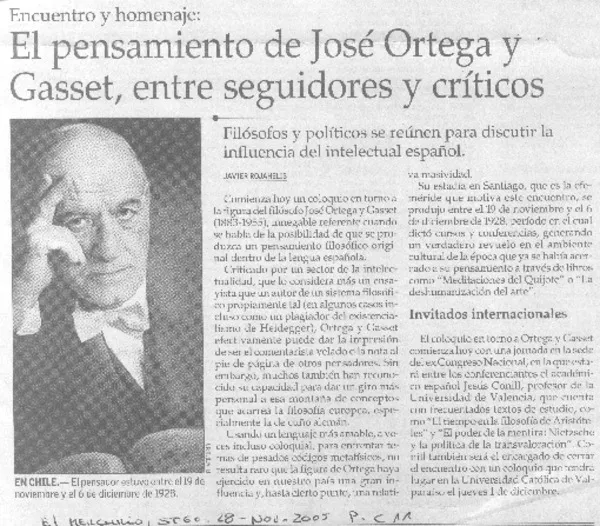 El Pensamiento de José Ortega y Gasset, entre seguidores y críticos.  [artículo] Javier Rojahelis