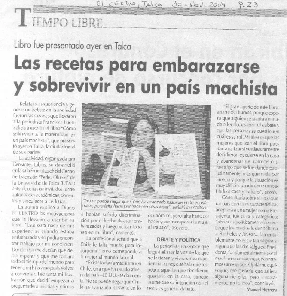 Las recetas para embarazarse y sobrevivir en un país machista.  [artículo] Manuel Herrera