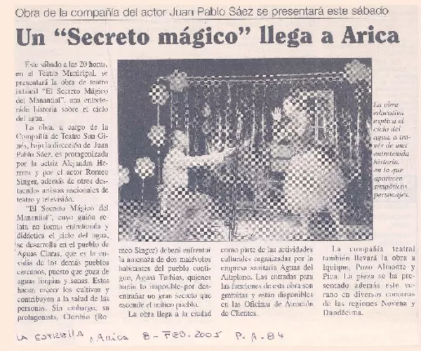 Obra de la compañía del actor Juan Pablo Sáez se presentará este sábado : Un "secreto mágico" llega a Arica [artículo]