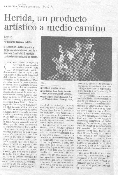 Herida, un producto artistico a medio camino.  [artículo] Eduardo Guerrero del Río