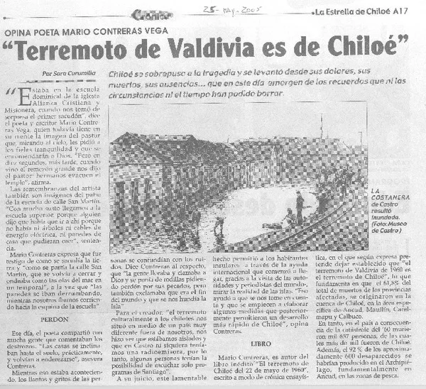 "Terremoto de Valdivia es de Chiloé"  [artículo] Sara Curumilla