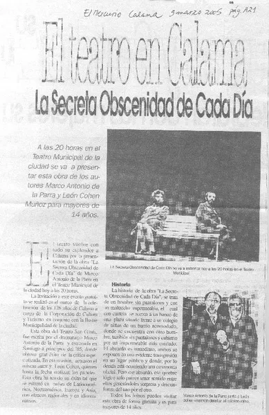 El Teatro en Calama. La Secreta obscenidad de cada día.  [artículo]