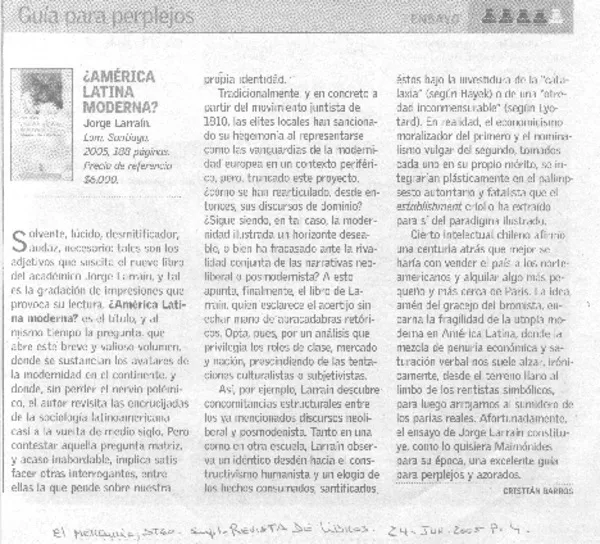 América Latina moderna? [de[ Jorge Larraín  [artículo] Cristián Barros.