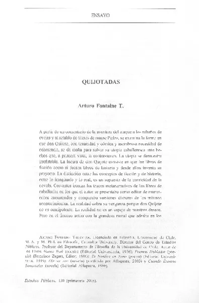 Quijotadas  [artículo] Arturo Fontaine T.