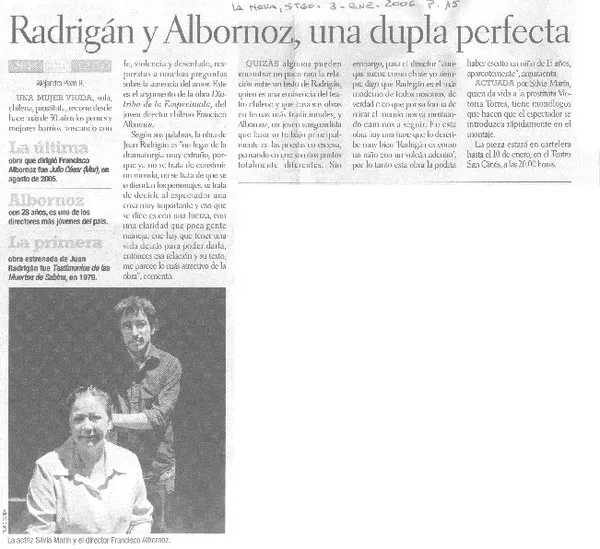 Radrigán y Albornoz una dupla perfecta  [artículo] Alejandro Pozo R.