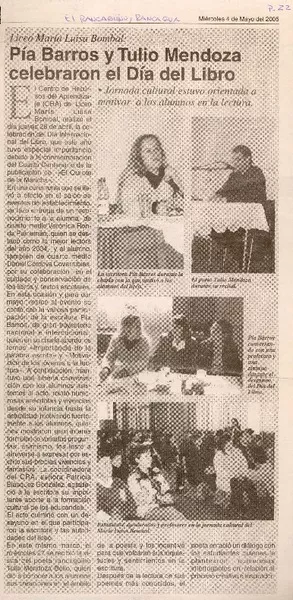Liceo María Luisa Bombal : Pía Barros y Tulio Mendoza celebraron el Día del Libro [artículo].