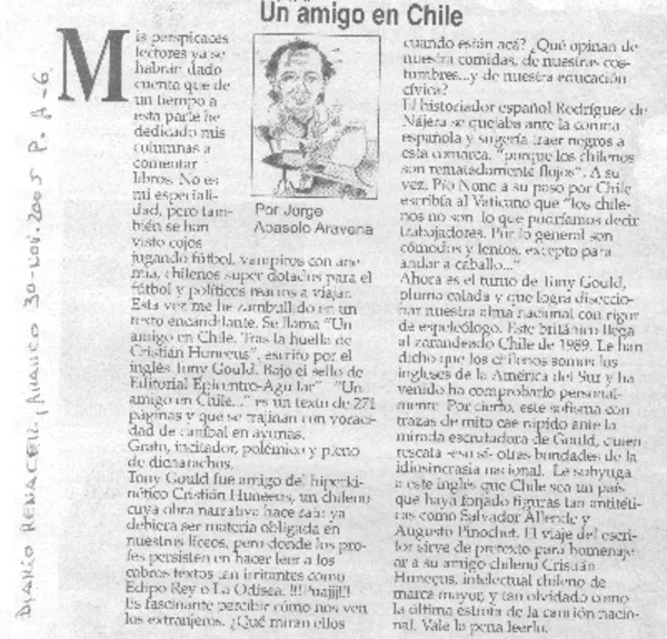 Un Amigo en Chile.  [artículo] Jorge Abasolo Aravena