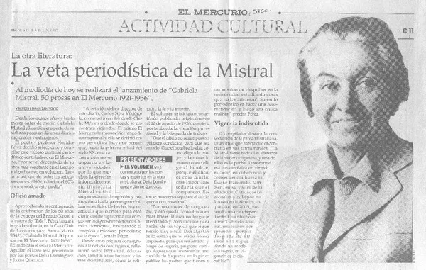 La Veta periodística de la Mistral.  [artículo] Maureen Zaninovic Lennon