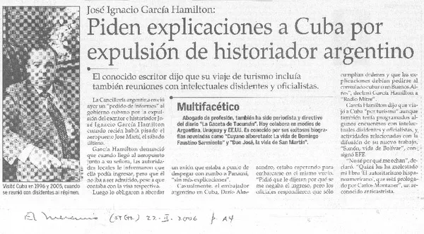 Piden explicaciones a Cuba por expulsión de historiador argentino  [artículo]