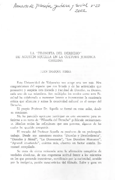 La "Filosofía del Derecho" de Agustín Squella en la cultura jurídica chilena.  [artículo] Juan Enrique Serra