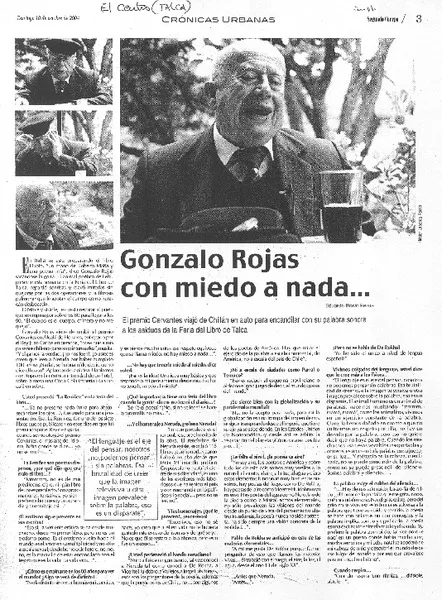 Gonzalo Rojas con miedo a nada... [entrevista] [artículo] Eduardo Bravo Pezoa