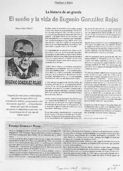 El Sueño y la vida de Eugenio González Rojas.  [artículo] Marcia Videla Sáez