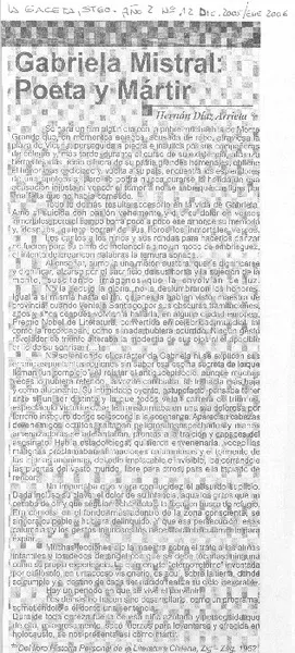 Gabriela Mistral: Poeta y mártir  [artículo]Hernán Díaz Arrieta.