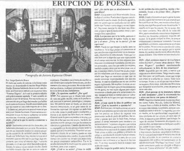 Erupción de poesía [entrevista] [artículo] Jorge Queirolo Bravo