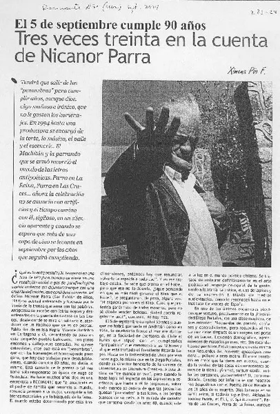 Tres veces treinta en la cuenta de Nicanor Parra  [artículo]Ximena Póo F.