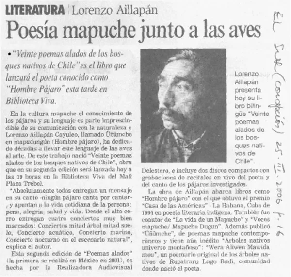 Poesía mapuche junto a las aves  [artículo]