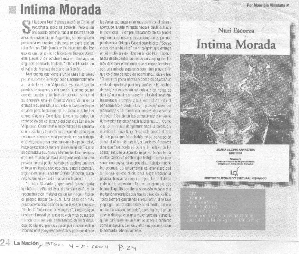 Intima morada  [artículo]Mauricio Villafaña M.