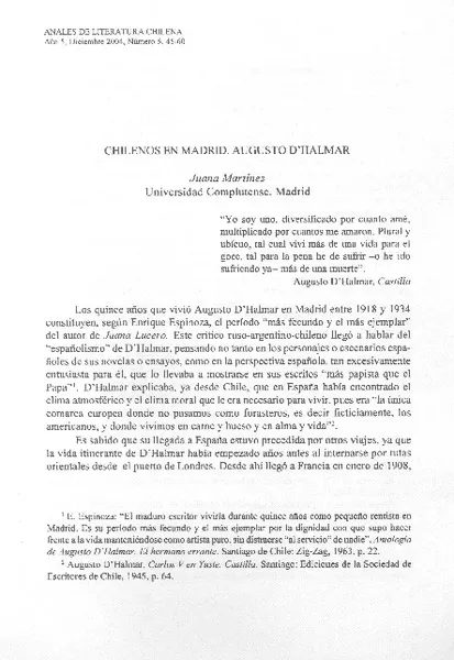 Chilenos en Madrid  [artículo] Juana Martínez.