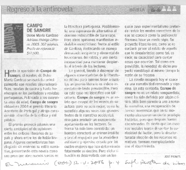 Campo de sangre  [artículo] José Promis.