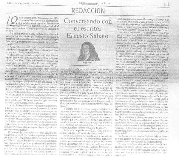 Conversando con el escritor Ernesto Sábato  [artículo]Sara Vial.